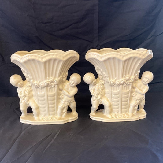 Vintage Japanese Porcelain Cherub Vases - Pair