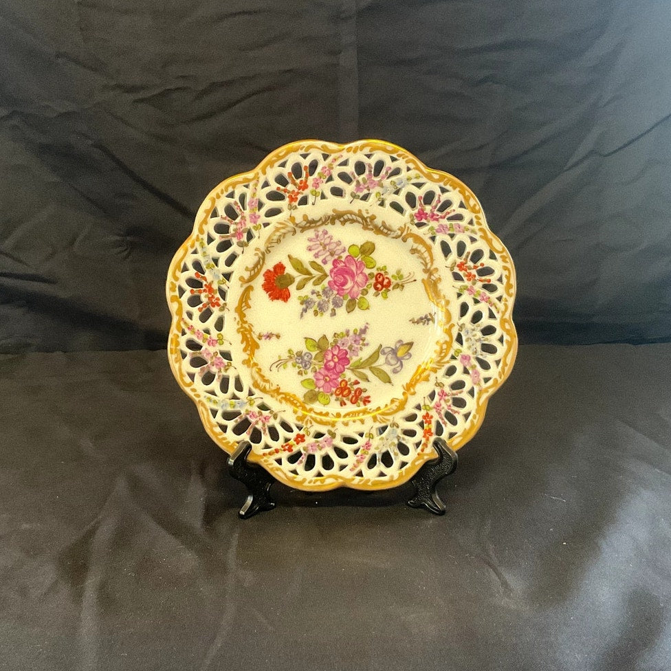 Antique Choisy-le-Roy Hand Painted Floral Pierced Dresden Reticulated Plate