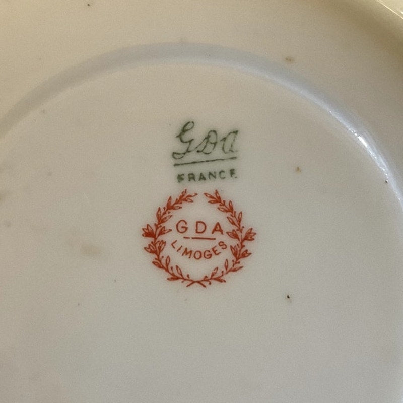 GDA Limoges Gilded w/ Ivy/Rose Pattern Bouillon Cup & Saucer