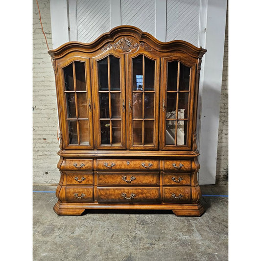 Vintage Drexel Heritage Burl Wood Illuminated Hutch