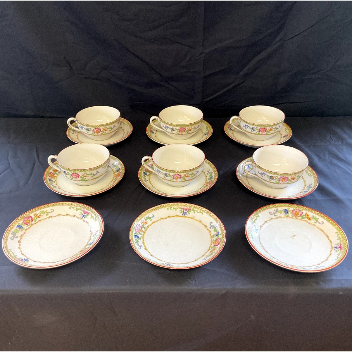 Antique Noritake Nippon Floral Pattern Tea cups & Saucers - Set of 6 + 3 saucers