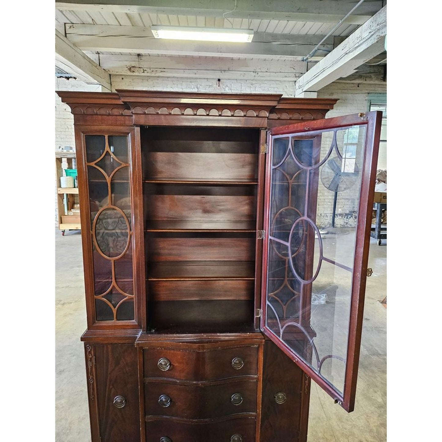 Vintage Small Mahogany Breakfront China Cabinet