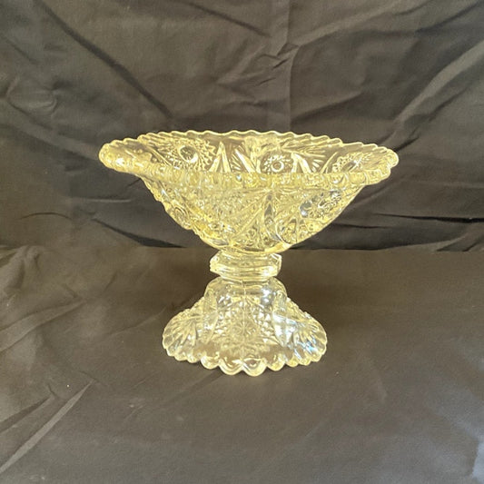 Vintage Imperial Glass Whirling Star Clear Glass Pedestal Bowl