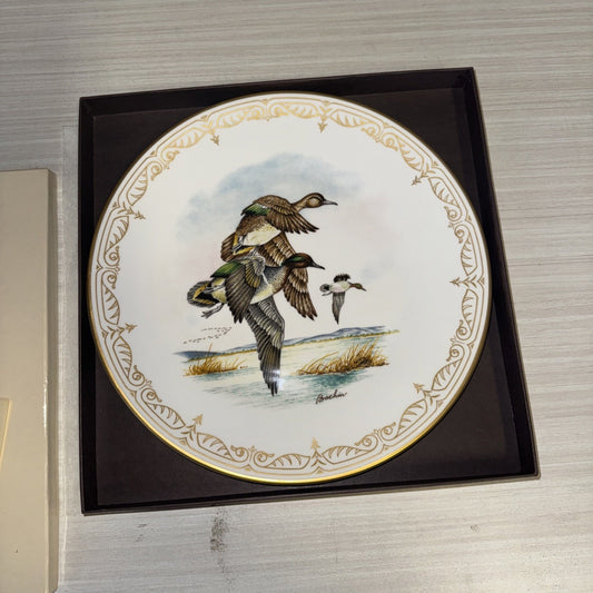 Boehm Water Bird Plate Gold Border Lithograph w/ Box & Ad Insert