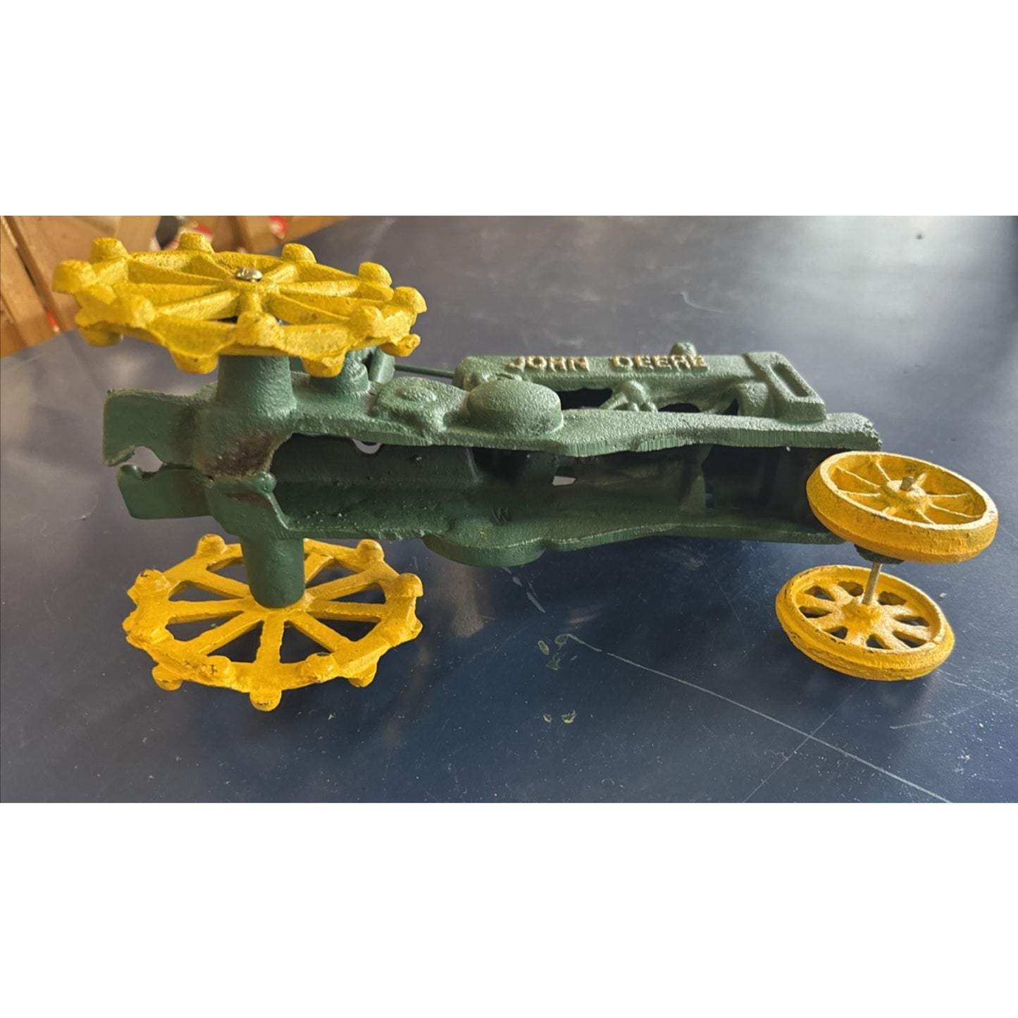 John Deere Cast Iron Tractor Toy 6 Lbs Embossed Lettering 10.5" Wheel to Wheel