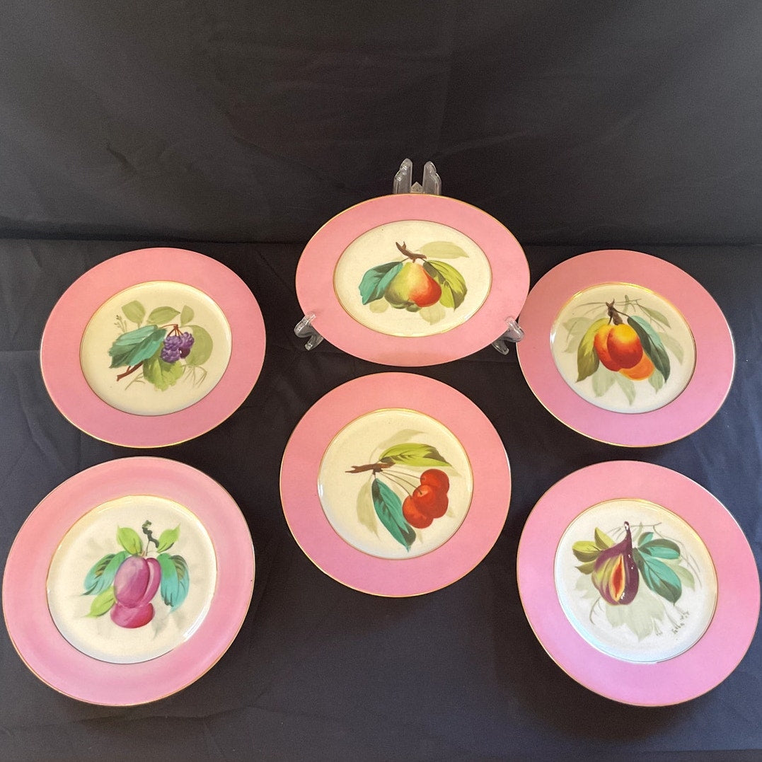 8 3/8" Porcelain Fruit Plates - Set of 6