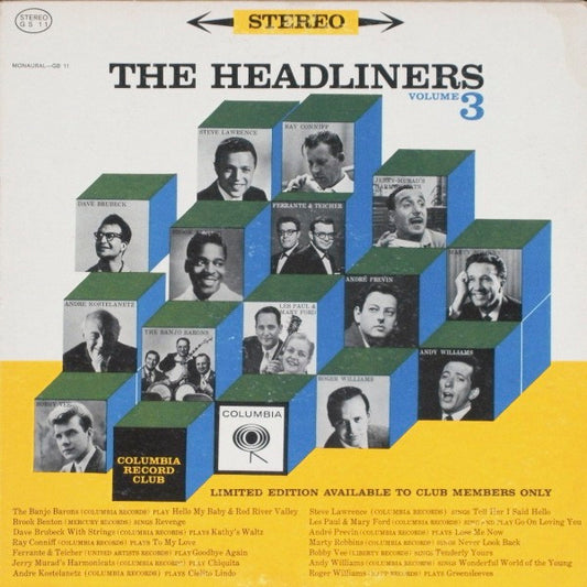 Various – The Headliners, Volume 3 (1962, Columbia Record Club)