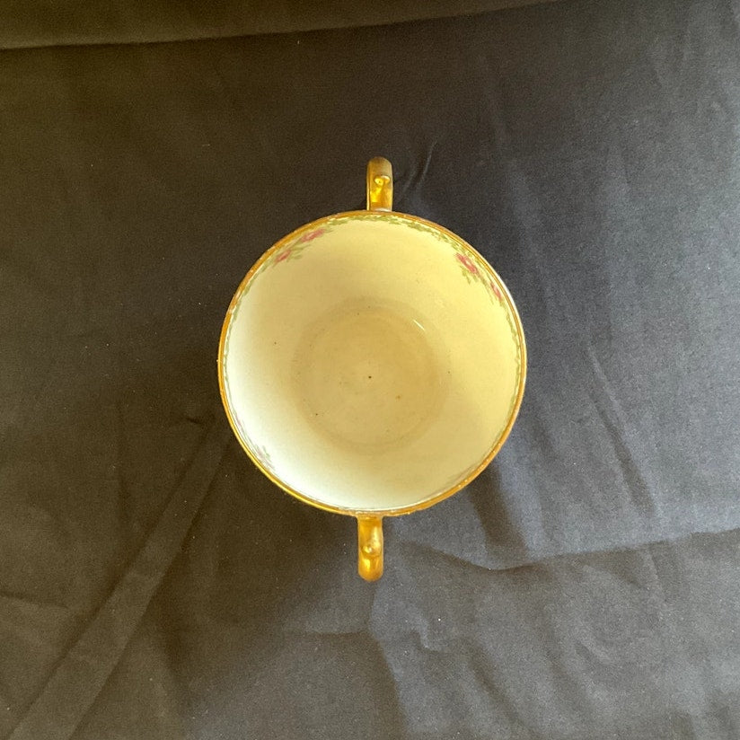GDA Limoges Gilded w/ Ivy/Rose Pattern Bouillon Cup & Saucer