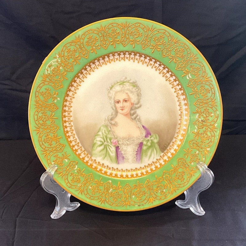 Antique Elite China Hand Painted Portrait Plate - Mme. Montesson Artist