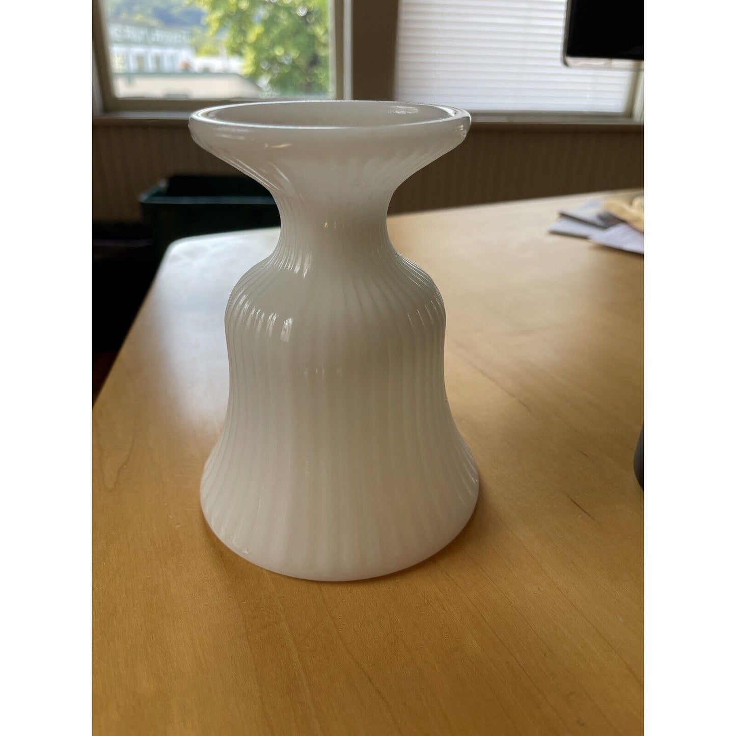 1960's E & O Brody White Milk Glass Ribbed Pedestal Vase M7000