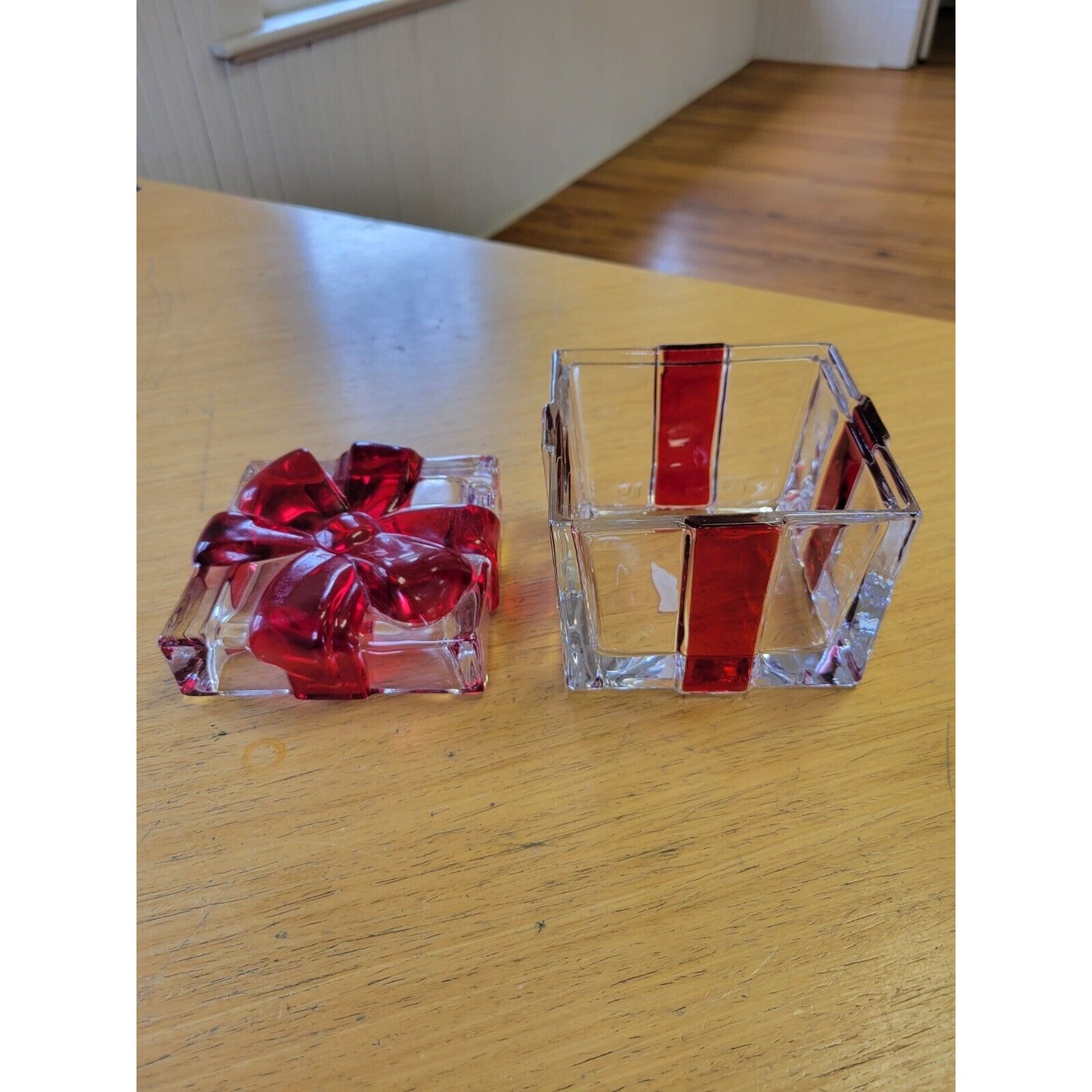 Vintage Glass Red Bow Christmas Box