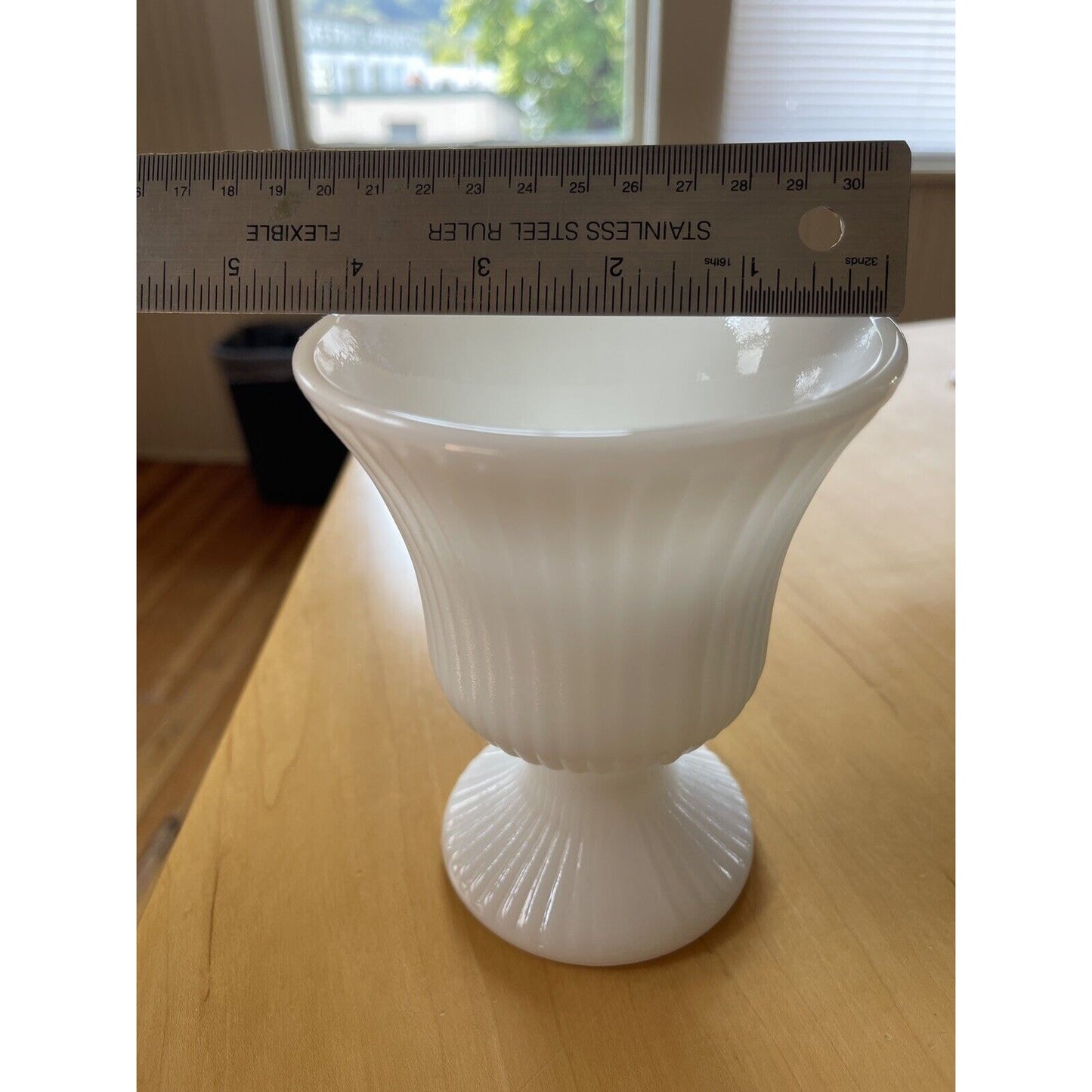 1960's E & O Brody White Milk Glass Ribbed Pedestal Vase M7000