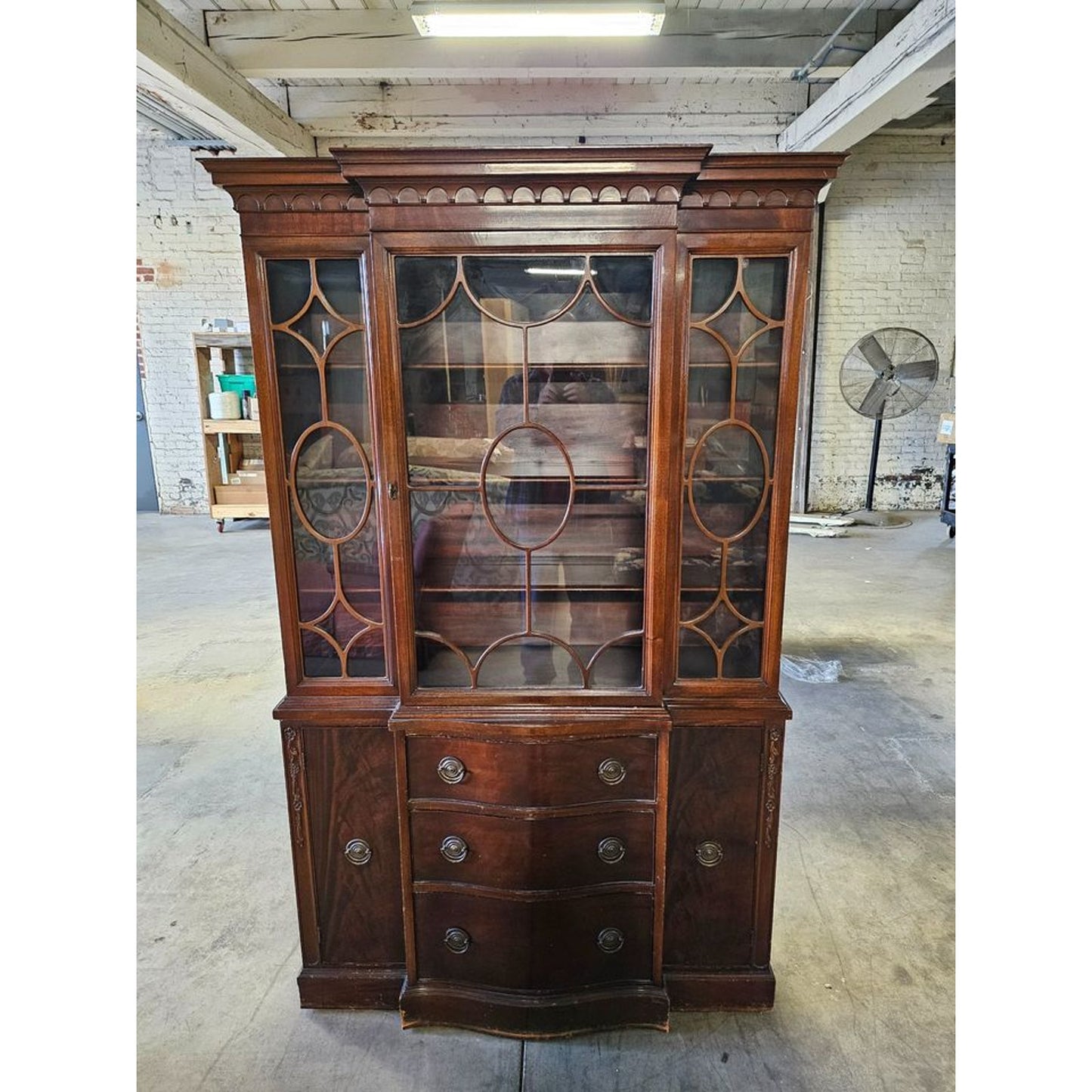 Vintage Small Mahogany Breakfront China Cabinet