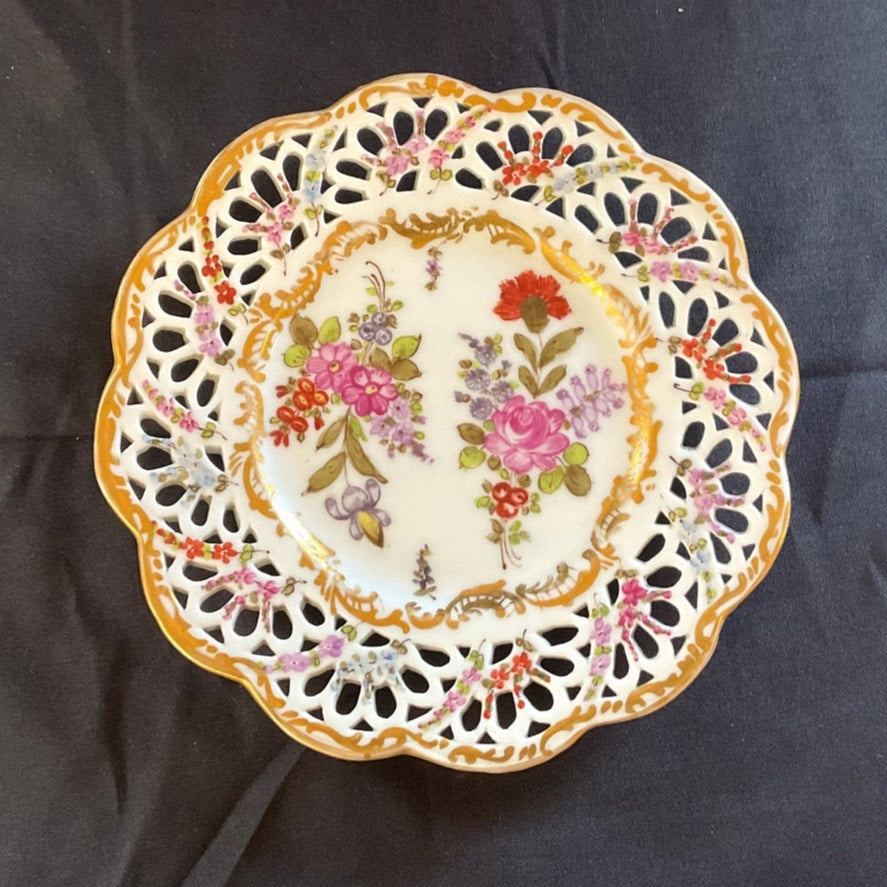 Antique Choisy-le-Roy Hand Painted Floral Pierced Dresden Reticulated Plate