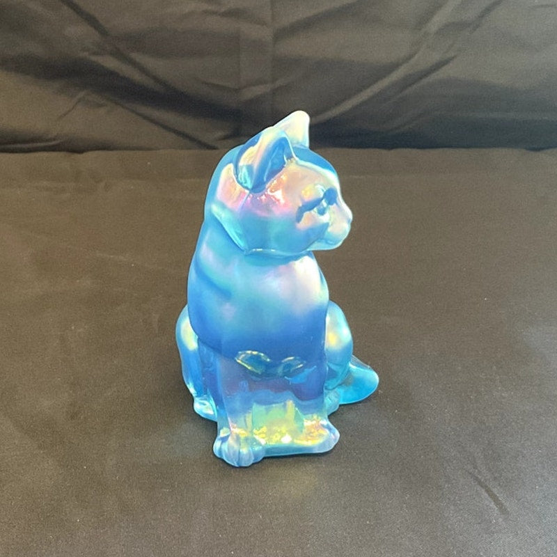 Vintage Fenton Irisdecent 3.5" Hand Painted Cat