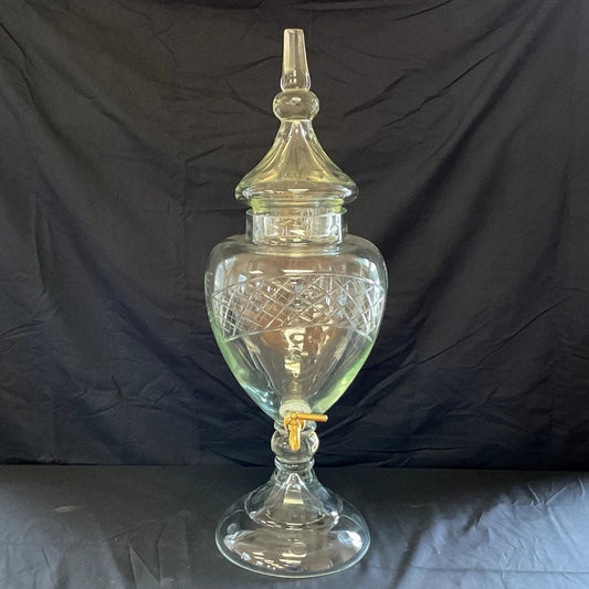 Cut Glass Apothecary Jar Dispenser w/ Brass Spigot