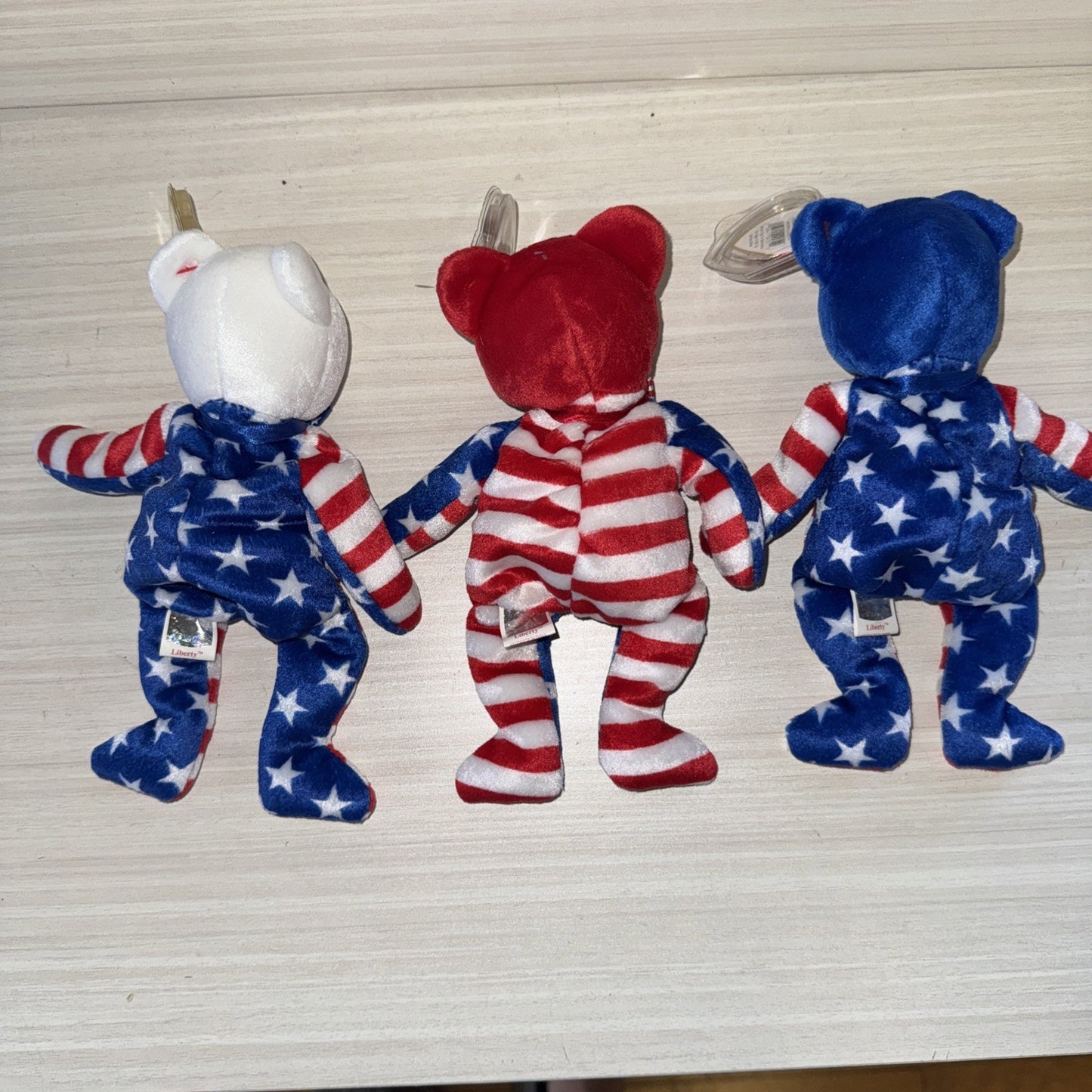 TY Beanie Babies Liberty Bears Lot of 3 VTG 2001 USA Tags RWB Clean Protected