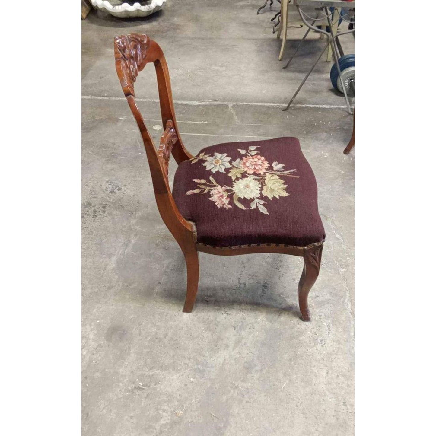 Vintage Wooden Needlepoint Amana Occasional Chairs Set of Two