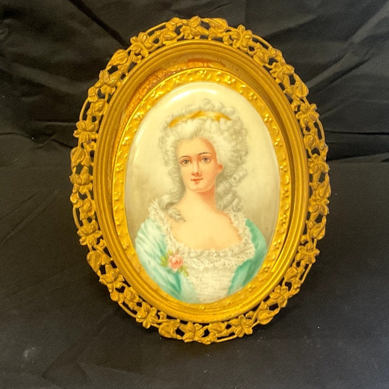 Antique Portrait on Porcelain in Ornate Frame