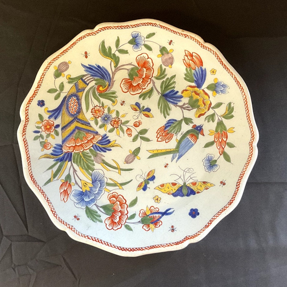 French Rouen Faience Pottery Ceramic Wall Plate - "Cornucopia"