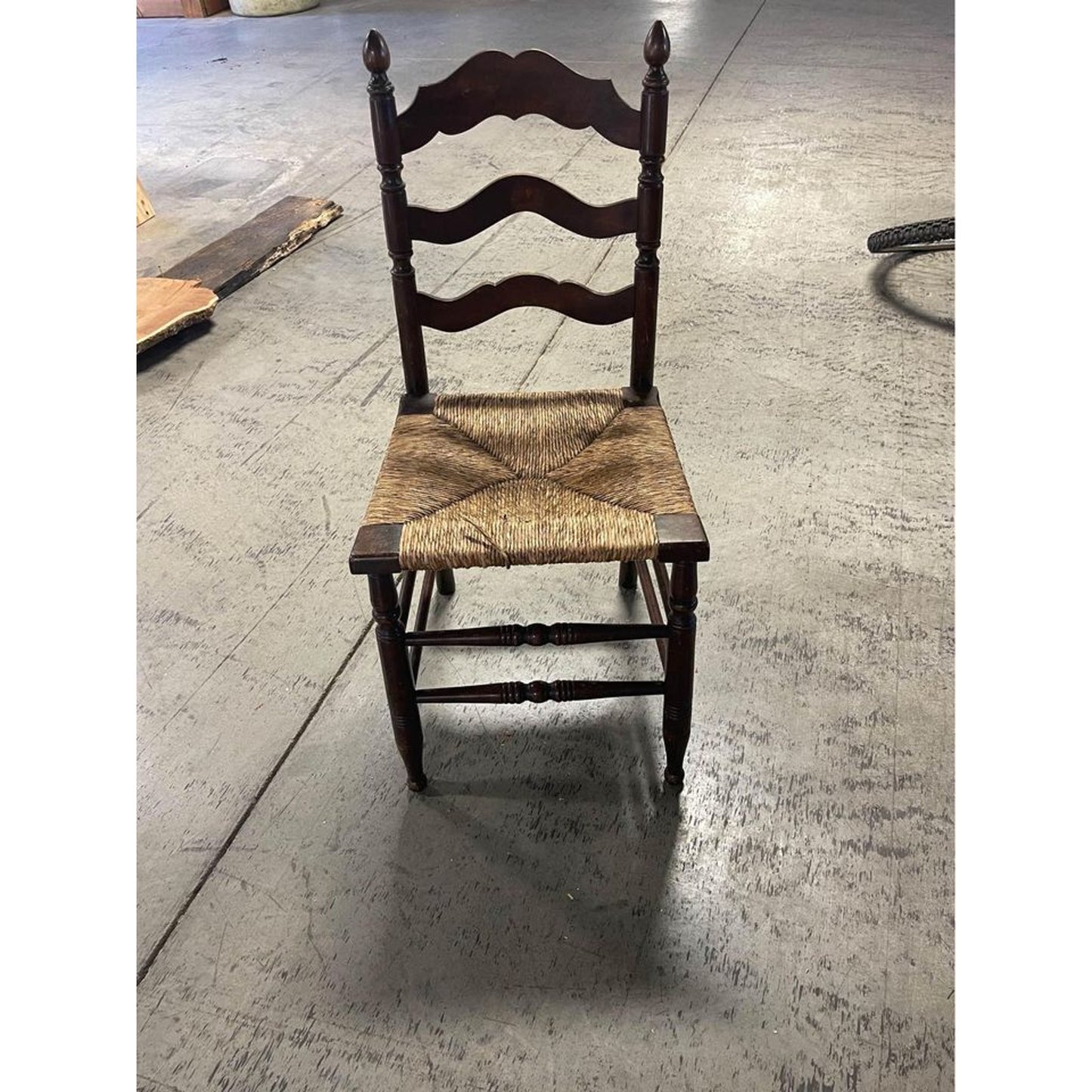 Vintage Farmhouse Wooden Rush Seat Ladder back Chair