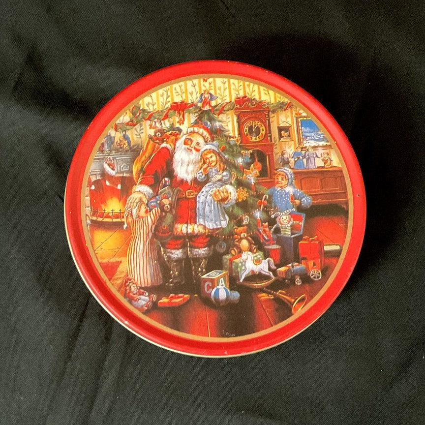 Vintage Christmas Coasters Metal 3.75" in Matching Tin - Set of 6