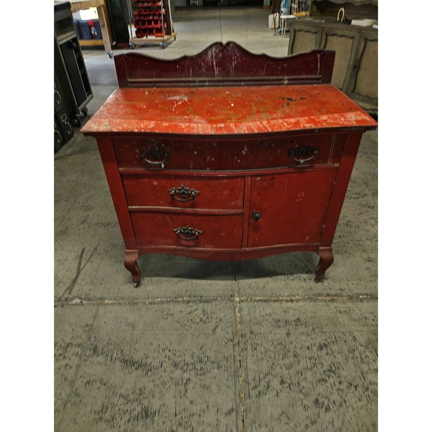 Vintage Solid Wood Serpentine Three Drawer Dresser