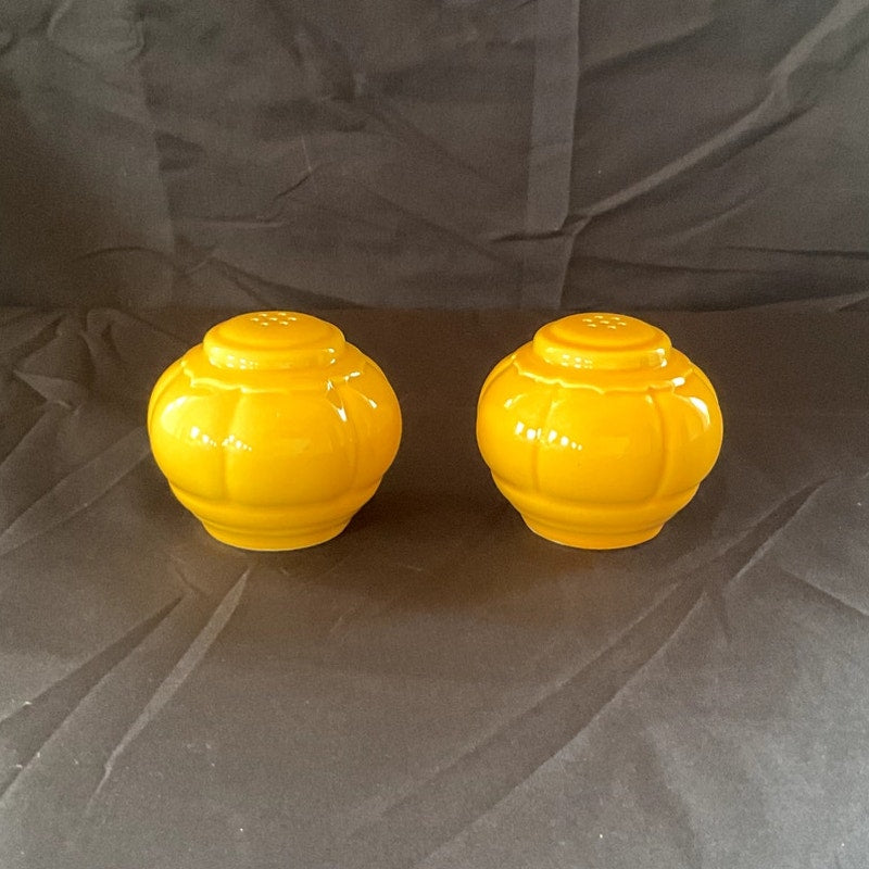 Vintage Riviera Pottery Six Hole Round Yellow Salt & Pepper Shakers (No Plug)