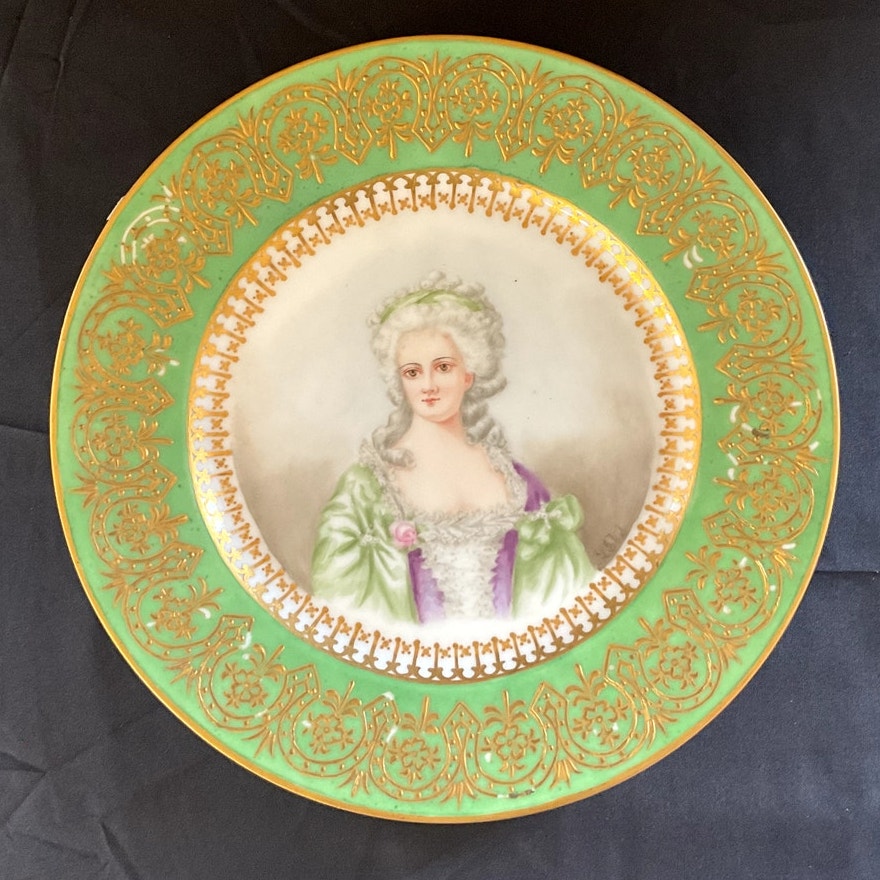 Antique Elite China Hand Painted Portrait Plate - Mme. Montesson Artist