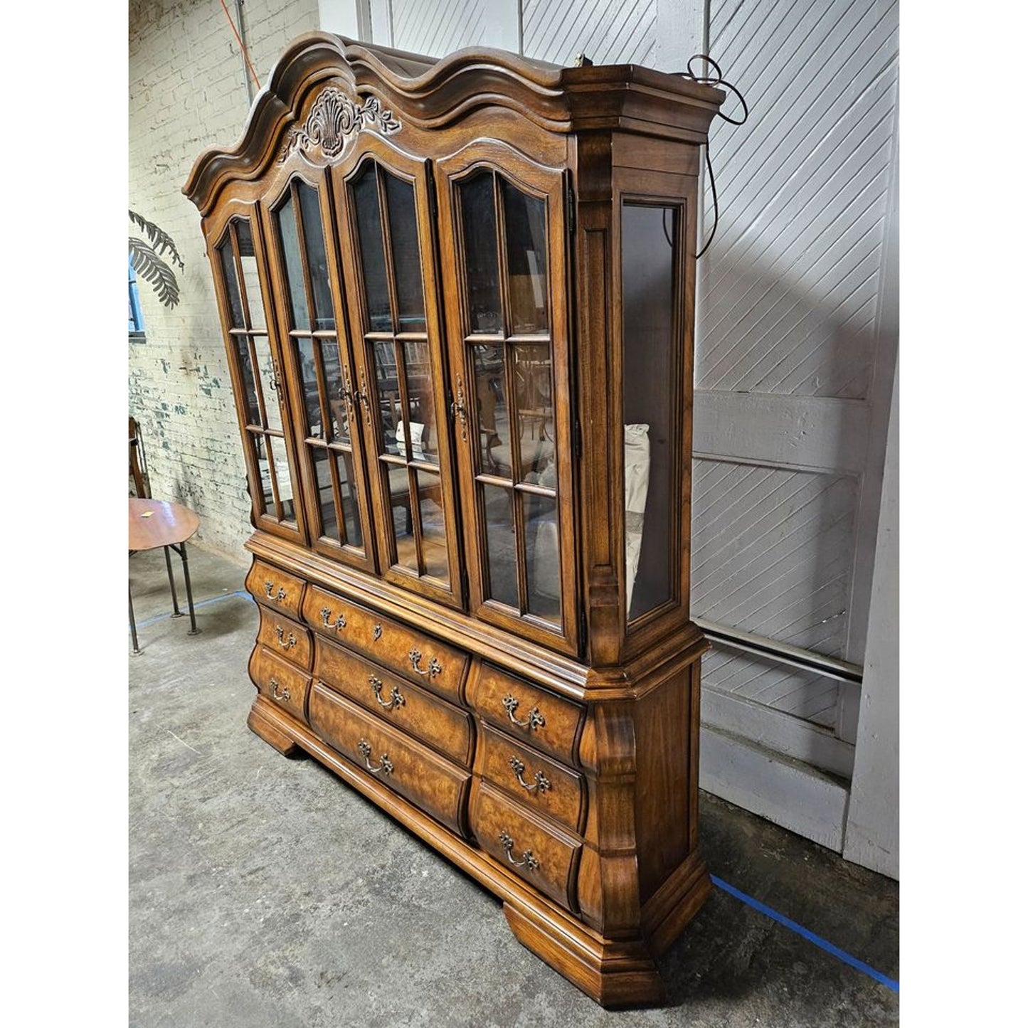 Vintage Drexel Heritage Burl Wood Illuminated Hutch