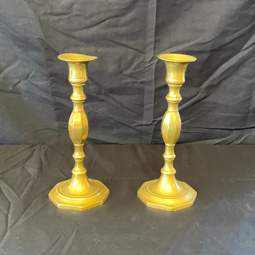 Antique Brass Candlesticks - Pair