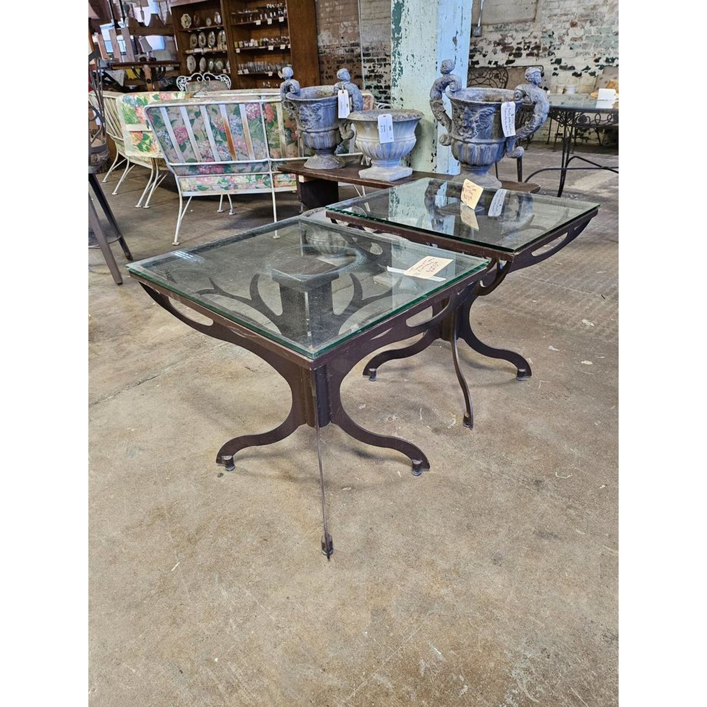 Pair Of Twists And Turns Wrought Iron And Glass End Tables