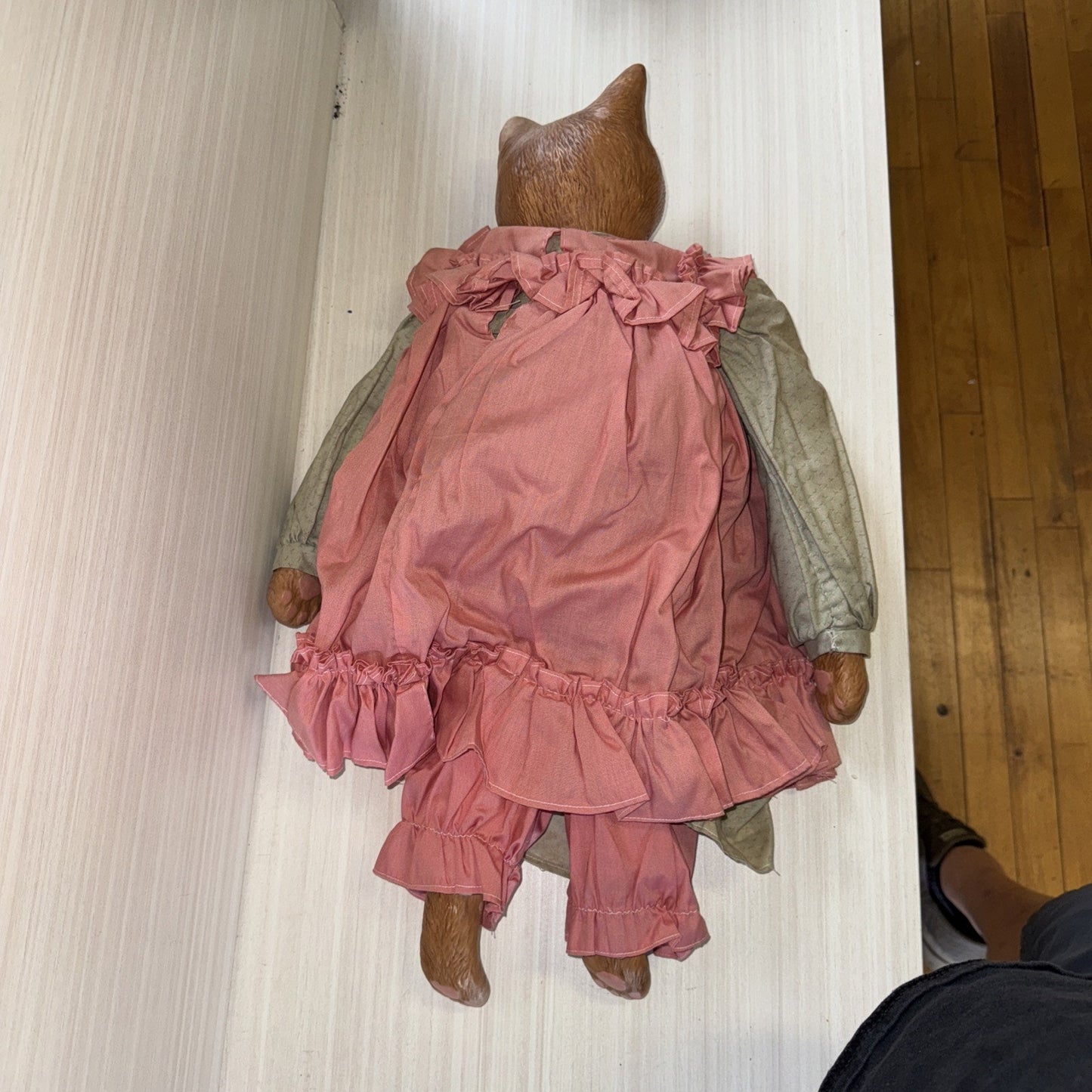 Porcelain Cat Doll VTG 22" Brown Female Green Eyes Pink Dress Clean Unique