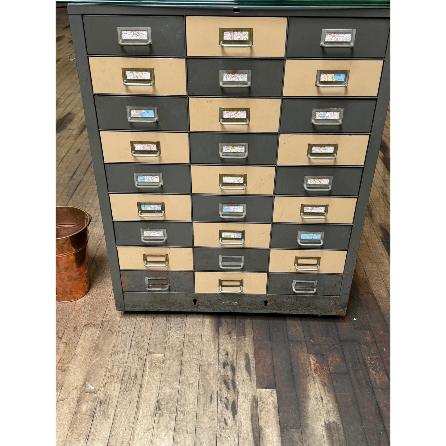 Upcycled Bar - Cole 27 Drawer File Cabinet on Wheels with Glass Top