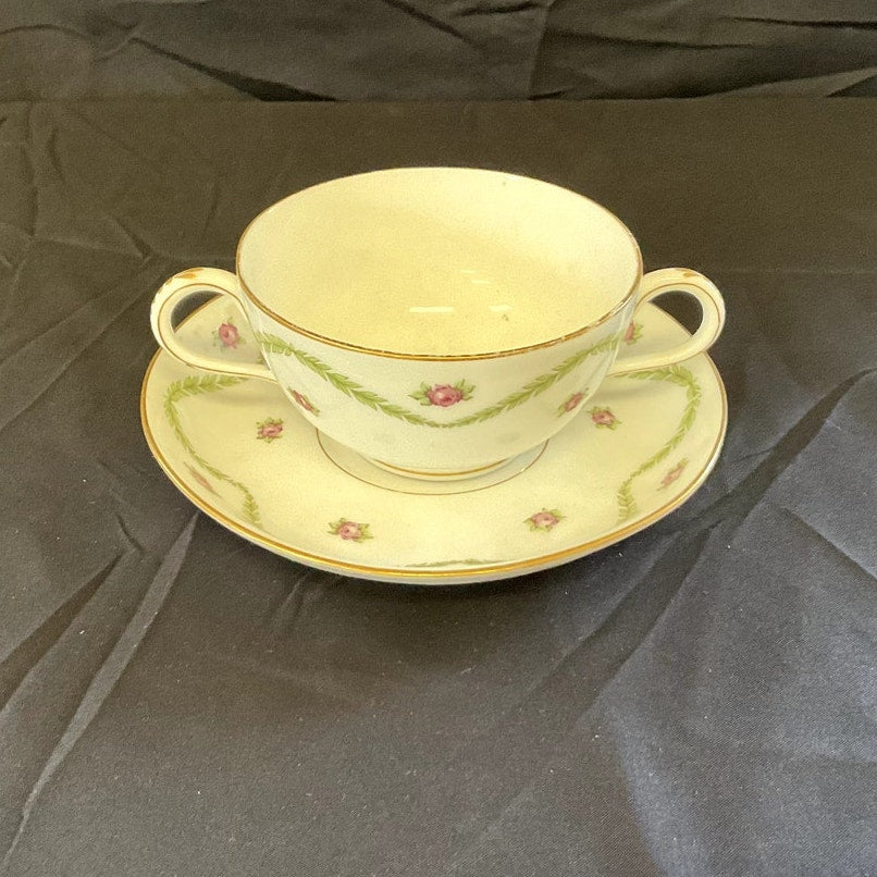 L.B. King Gilded with Ivy/Rose Pattern Bullion Cup & Saucer
