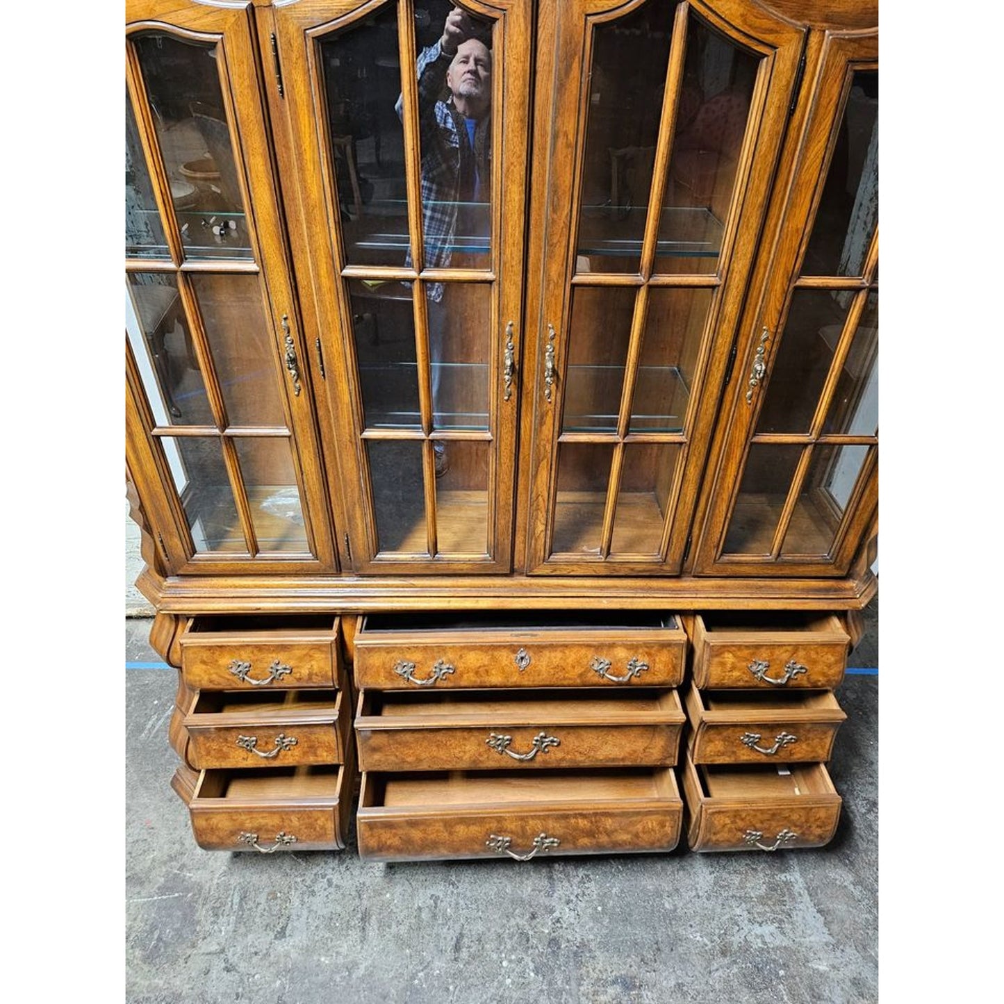 Vintage Drexel Heritage Burl Wood Illuminated Hutch