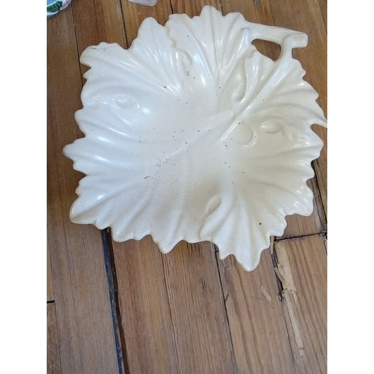 Vintage Off White Ceramic Grape Leaf Platter