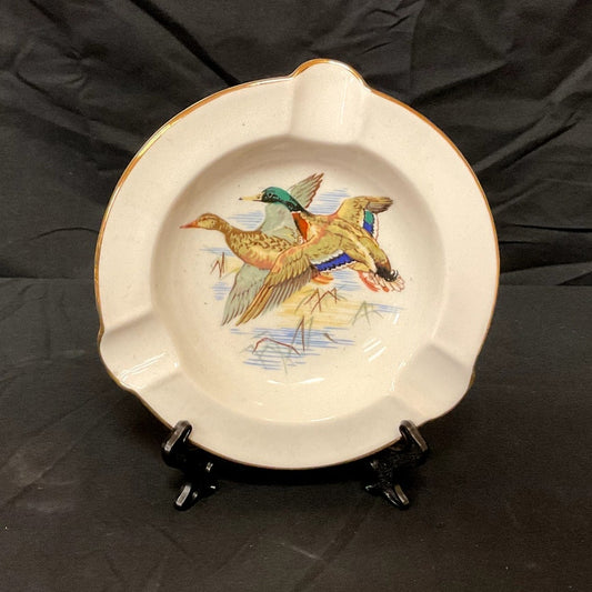 Shelby Bone China Ashtray w/ Hand Painted Pheasants Gold Rim circa 1925 - 1940