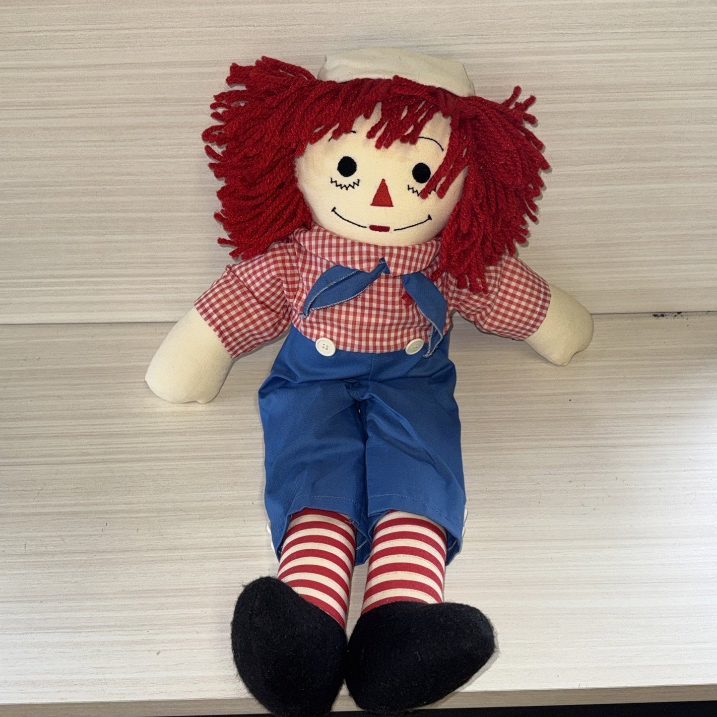 Raggedy Andy Doll Handmade VTG 22" Cloth Toy w/ Sailor Hat Unique Clean