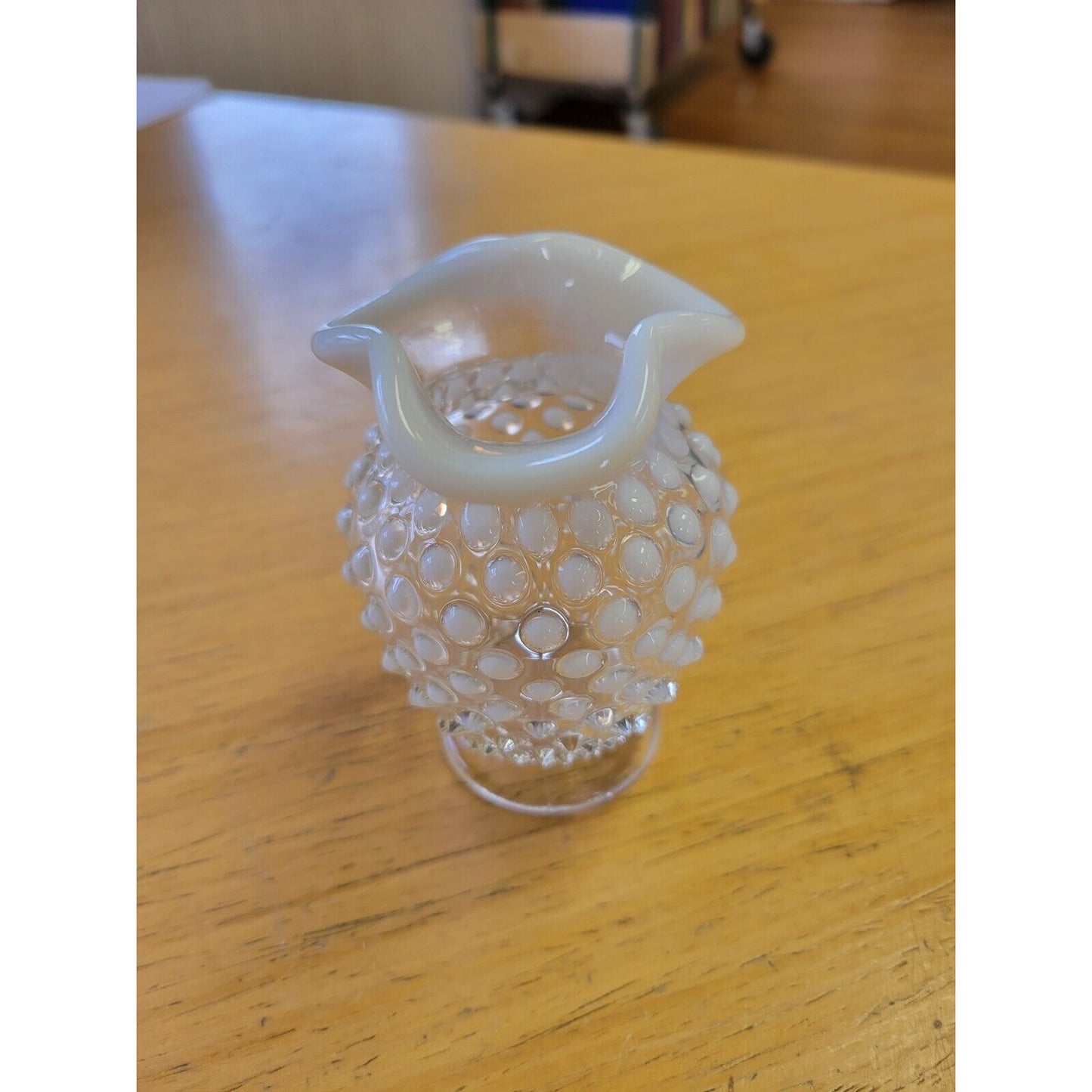 Vintage Fenton Hobnail Opalescent Clear/White Glass Footed Bud Vase