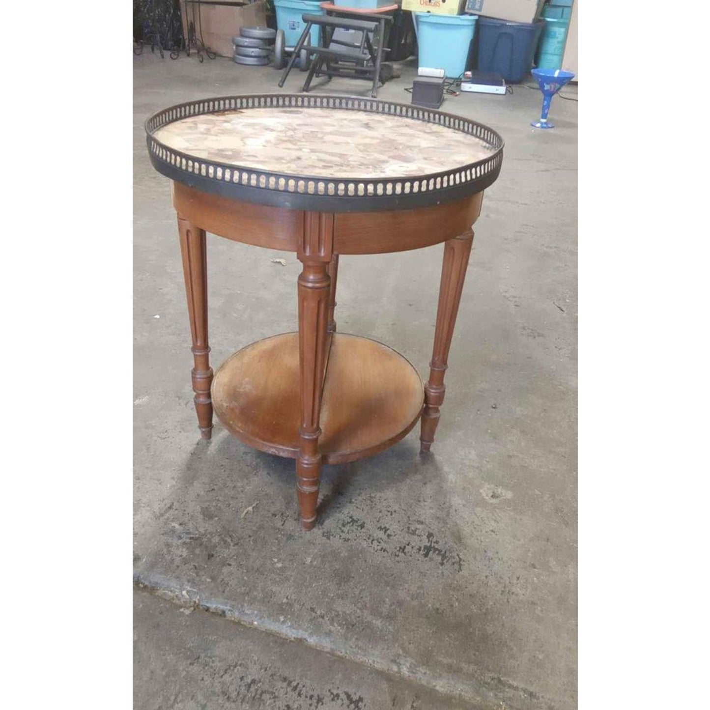 Vintage French-Style Faux Marble Top Mahogany Side Table