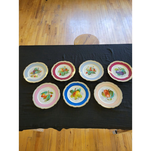 Set of Seven Botanical Porcelain Plates 8 1/4"