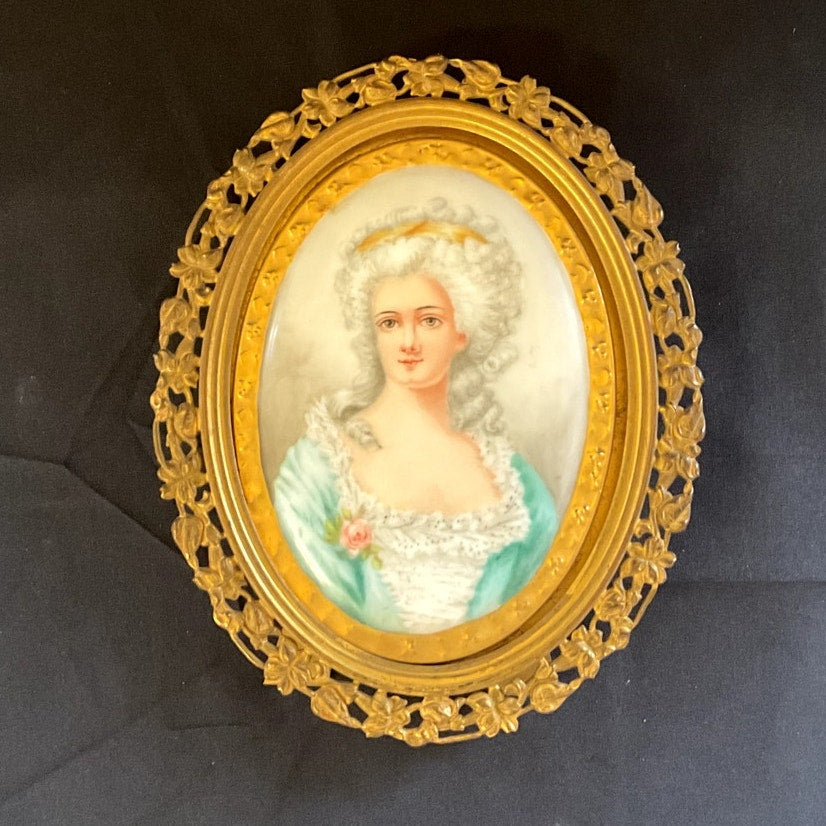 Antique Portrait on Porcelain in Ornate Frame