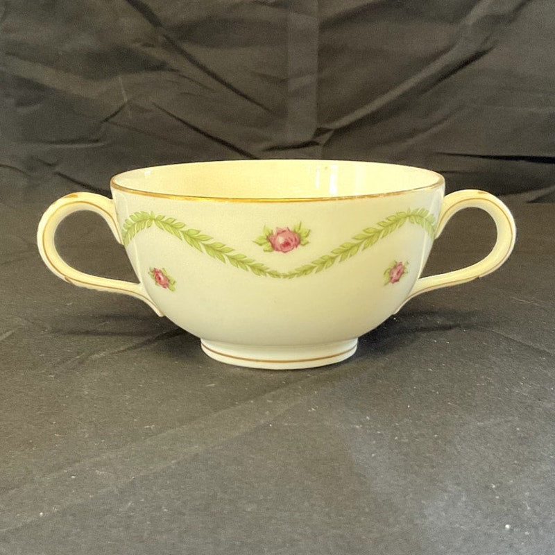 L.B. King Gilded with Ivy/Rose Pattern Bullion Cup & Saucer