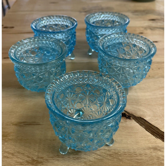 Set of 5 Vintage Fenton Daisy & Button Blue Glass Toothpick Holder circa 1950 s