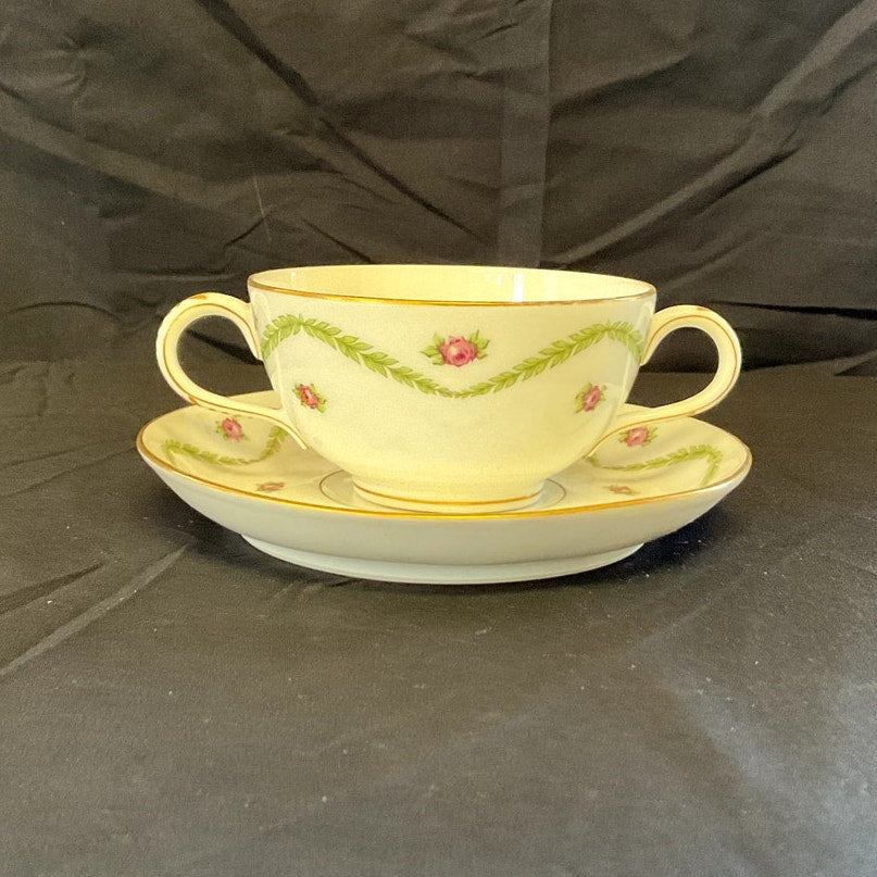 L.B. King Gilded with Ivy/Rose Pattern Bullion Cup & Saucer