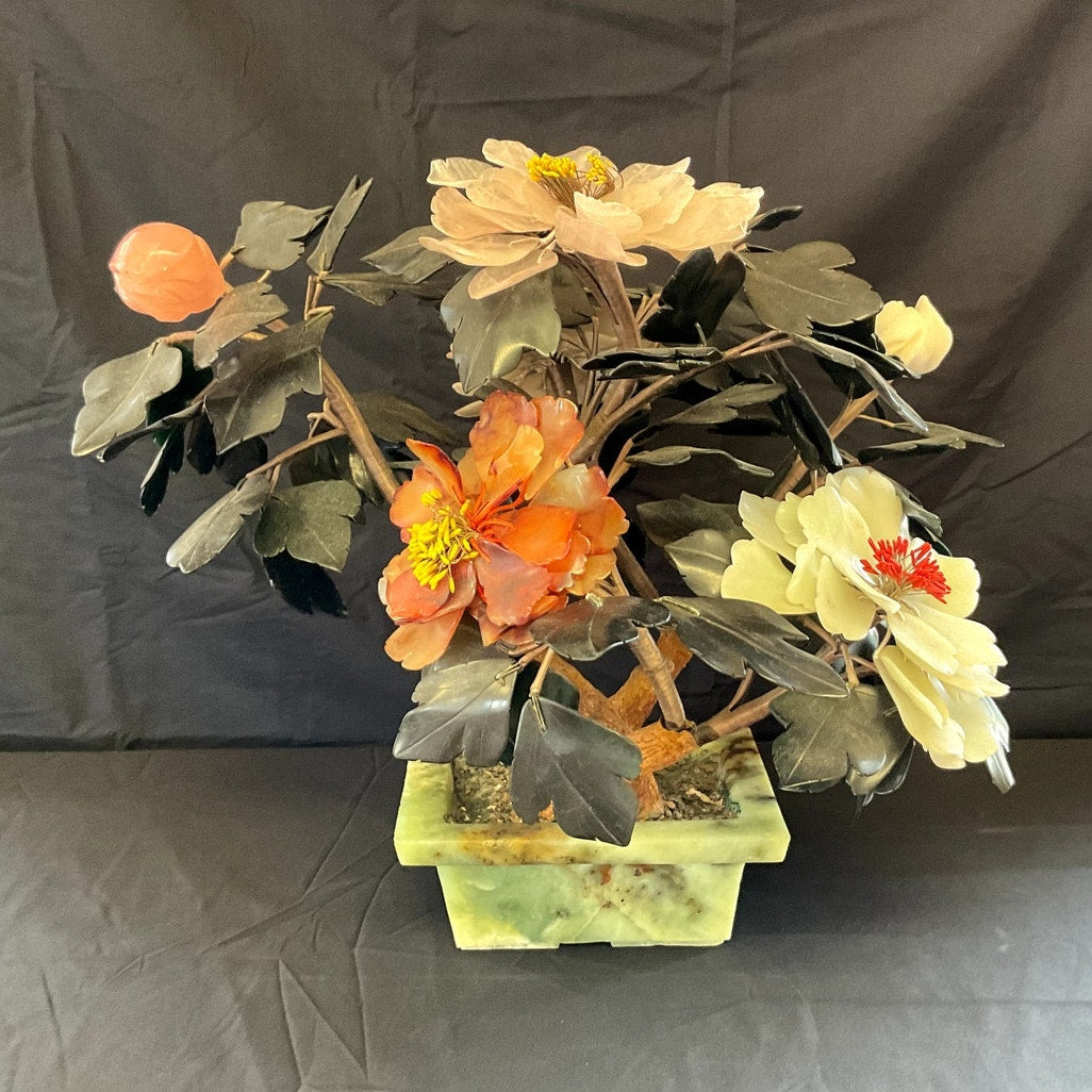 Chinese Hand Carved Natural Stone Early- Mid 20th Century Flower Arrangement