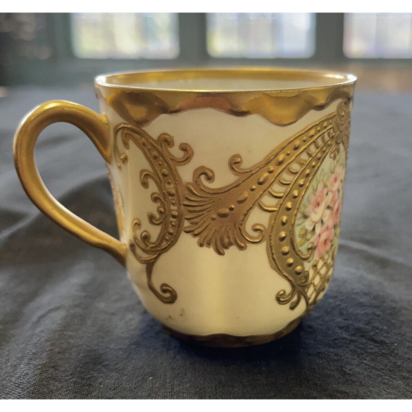 Antique Teacup Raised Gold w/ Hand Painted Floral Pattern Haviland circa 1900