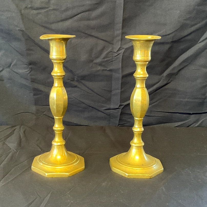 Antique Brass Candlesticks - Pair