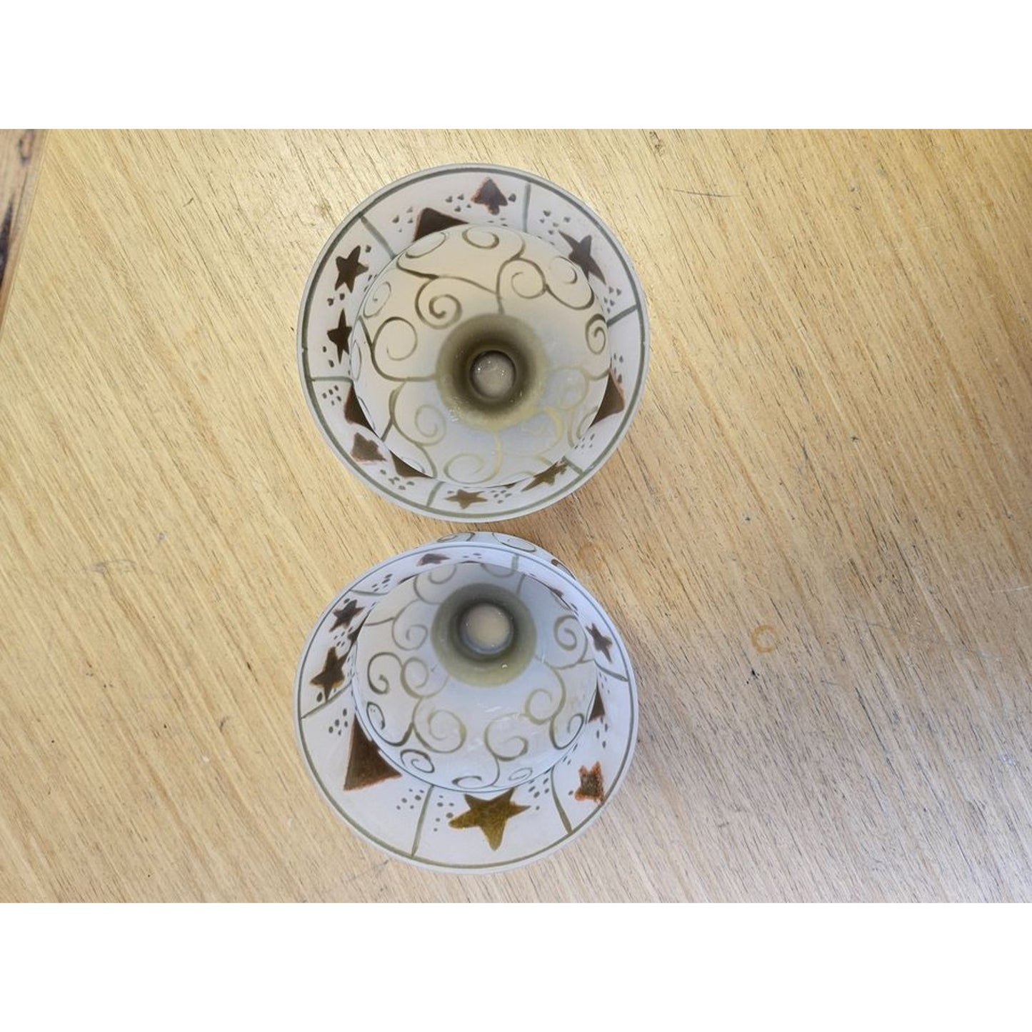 Large Christmas Themed Glass Candle Holders Set of Two